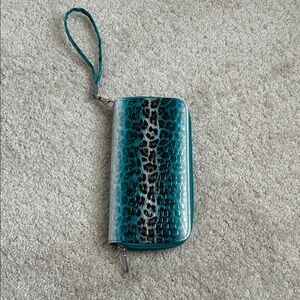 Teal and Black Animal Print Wristlet Wallet